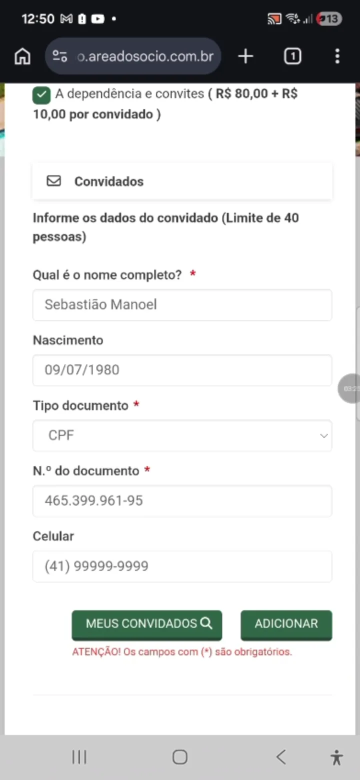 Tutorial de reserva de dependências e cadastro de convidados